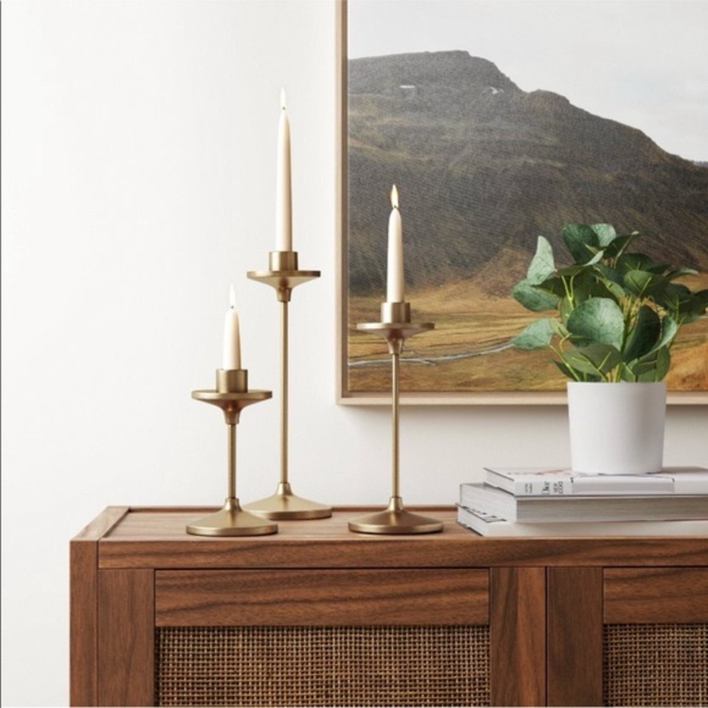 11” x 4” Set of 3 Tapers Cast Aluminum Candle Holder, Brass Finish Gold
